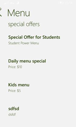 menu of special offer
